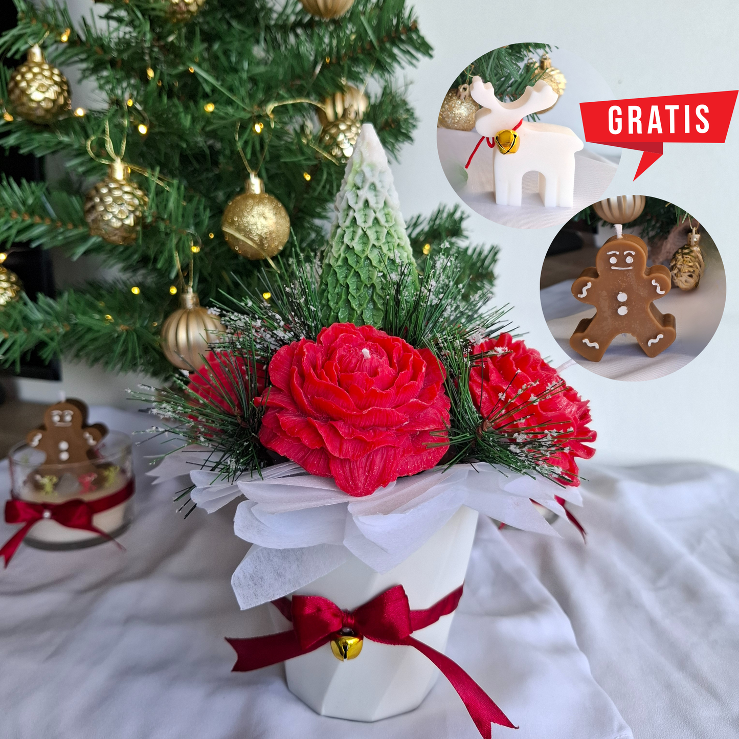 Bouquet Navideño de Peonías + GALLETA/RENO DE REGALO