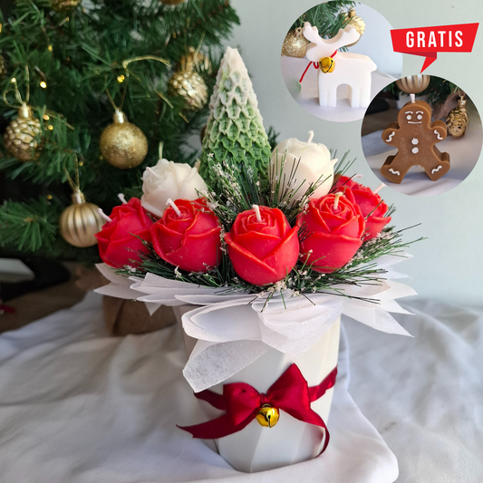 Bouquet Navideño de Rosas+ GALLETA/RENO DE REGALO